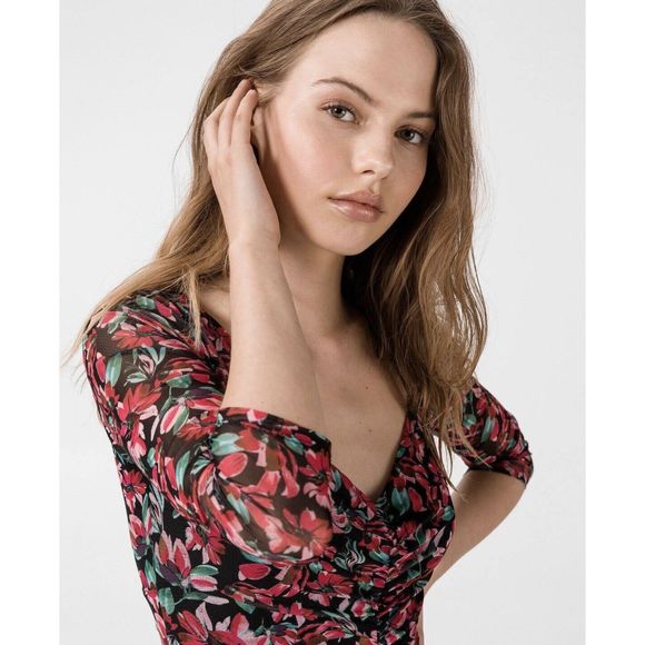 Guess floral print gathered  dress - size small - multicolored - Picture 3 of 11